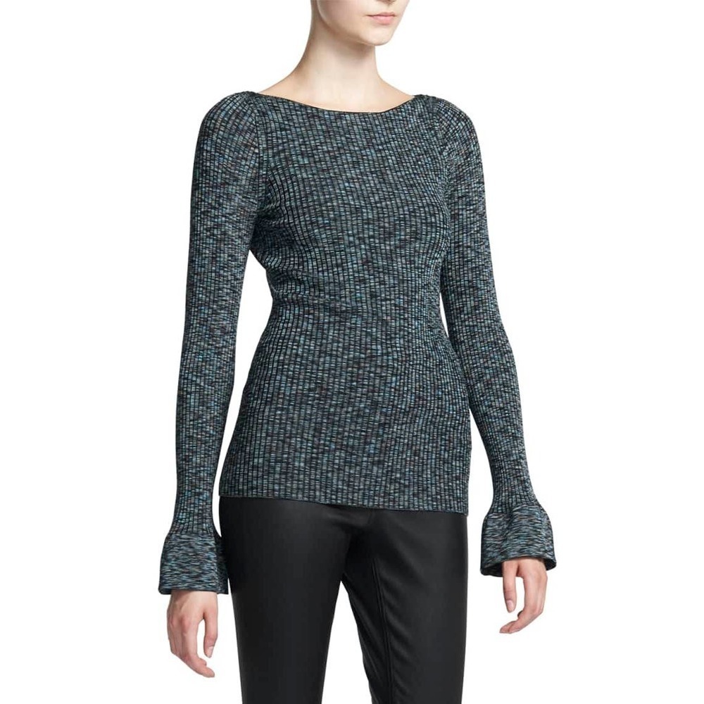 Theory Women's Boat-Neck Cabled Print Ribbed Pullover Sweater Size S Nwot